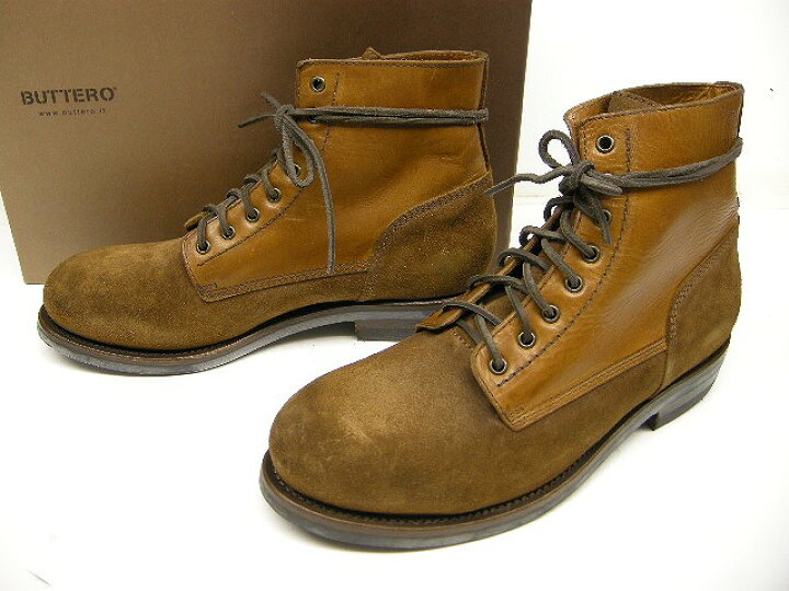 楽天市場 Buttero ブッテロ レザーxスエードレザー2トーンレースアップブーツb44 ワークブーツ 編み上げブーツ シューズ プレーントゥーブーツ ブラウン系xベージュ系 ヌメ革 メンズ サイズ42 5 27 5cm Micce楽天市場店