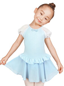 【送料無料】バレエ レオタード パフスリーブ キッズ ジュニア 子供 子ども ピンク ライラック パープル 薄紫 水色 ブルー スカート付き フリル かわいい 可愛い おしゃれ 110 120 130 140 練習着