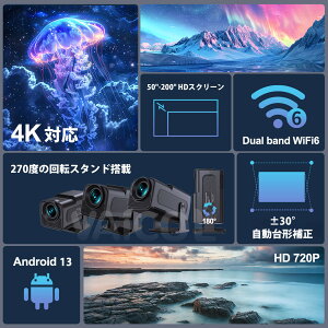 vWFN^[ ^ 270°]EAndroid TV `␳ 18000LM 1080P 4KΉ vWFN^[ ƒp V䓊e z[VA^[ Wi-Fi6 Bluetooth HiFiXs[J[ 50Y[@\ X}z/m[gp\R