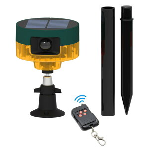 動物撃退器 害獣対策器 防犯アラーム ソーラー 猫よけ 鳥よけ 犬よけ 12時間/24時間稼働モード 13種音声&録音機能付き 6LED爆発フラッシュライト 129db音量 強力撃退 IP55防水 超長待機 1200mAh大