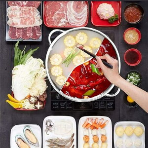 両手鍋 卓上二食鍋 仕切り火鍋 しゃぶしゃぶ鍋 ステンレス鋼両手鍋 ih/直火両方対応 煮物 同時に調理可能 スプーン付き 多機能調理器具 家庭用業務用 (26cm)