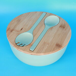 サラダボウル 木製蓋&サーバー付き 竹繊維サラダサービングセット 家庭/キッチン用 調理器具付き サラダ フルーツ パスタを混ぜるため (25*11.5cm)