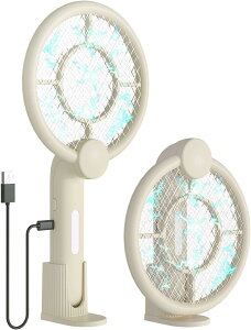 電撃殺虫ラケット 2 in 1軽量折りたたみ式ポータブルバグザッパーラケット、トラップライト付きUSB充電式フライスワッター、害虫退治 ハエ退治 薬剤不要 ベッドルーム/キッチン/裏庭/ポーチ