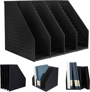 ファイルボックス 本立て マガジンボックス 文具収納 事務用品 卓上棚 オフィス 卓上書類収納 収納ボックス 書類 収納 卓上本棚 本立 本たて 折りたたみ式 4段 家庭用 事務用 グレー/ブラッ