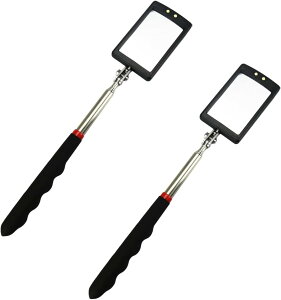 伸縮式点検鏡 棒付きミラー 点検ミラー 角度調整可能 LEDライト付き 握りやすい 施工 点検 修理 (2個セット)