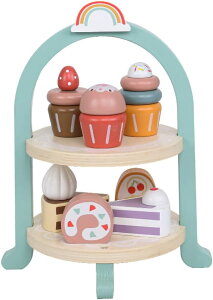 ケーキセット おままごと カップケーキ ケーキスタンド様式 ごっこ遊び アフタヌーン ティータイム 食器 子供 木のおもちゃ 知育玩具 出産祝い 入園お祝い 親子遊び 児童館 保育園 誕生日