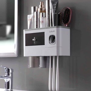 歯ブラシスタンド 壁掛け コップ付き 2人用 おしゃれ 歯ブラシホルダー 化粧品収納 歯ブラシ立て 磁気 コップ スタンド 多機能 歯磨き粉 ホルダーコップ棚 自動歯磨き粉 ディスペンサー 洗