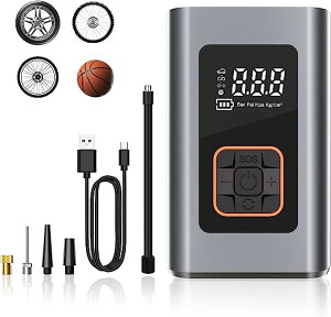 車 自転車空気入れ 充電式 コードレス 電動エアーポンプ 最大圧力150PSI 自動停止 USB充電 自動車/自転車/ボール/浮き輪/バイク対応 くうきいれ 電動 仏式 米式バルブ対応 コードレス エアコン