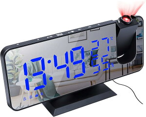 投影時計 目覚まし時計 置き時計 卓上時計 天井投影 時刻投影 温度 デュアルアラーム スヌーズ機能付き FMラジオ 音量調節可能 給電式 LED大画面 180°回転投影 小型 省エネ おしゃれ スマホに