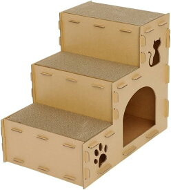 猫ハウス 爪とぎ 段ボール 3段 階段 キャットハウス 猫 爪研ぎ ステップ キャットタワー 爪とぎハウス 室内用 猫箱 キャットウォーク 猫ベッド 組立式 多機能 隠れ家 運動不足解消 ストレス発散 通気性 丈夫 耐久性 高密度 段ボール