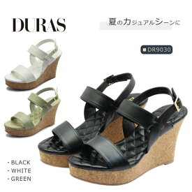 DURAS デュラス レディース サンダル バックストラップ ウェッジ DR 9030 厚底 靴 黒 白 緑 ブラック ホワイト グリーン