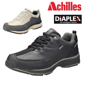 アキレス クロスウォーカー メンズ ウォーキングシューズ 透湿 防水 レザー スニーカー CWW 0010 3E 幅広 本革 靴 シューズ オフホワイト/グレー クロ ブラック