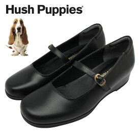 ハッシュパピー レディース パンプス ベルト ウェッジソール L-6624T 6624 Hush puppies 本革 日本製 婦人 靴 バンド クロ ブラック