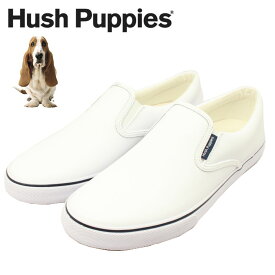 Hush Puppies ハッシュパピー メンズ レザー スニーカー スリッポン M-02101100 紳士 靴 本革 ウォーキングシューズ ホワイト 白