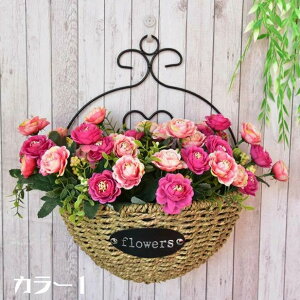 玄関 手作り インテリア 造花 オ 32×34cm かわいい 喫茶店 本物そっくり 撮影 枯れない花 アートフラワー 鉄製かご