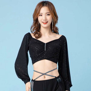 ショッ トップス ヘソ出し 長袖 花柄 トップス 社交ダンス衣装 レッスン着 衣装 ベリーダンス トップス ラメ入り トップス 衣装