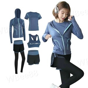 レディース トレーニングウェア ランニングウェア スポーツウェア 5点セット ウェア ジム ヨガパンツ Tシャツ 運動服 上下セット