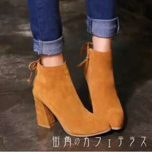 シ きれいめ 大人可愛い 可愛い スエード生地 リボン 飾り ポインテットゥ ハイヒール チャンキーヒール シューズ 靴 3色 ブーツ