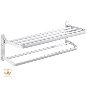 タオルラック折りたたみ式タオル掛け収納棚付き、スペースアルミバスルームタオルホルダー、バスルームキッチン用壁掛けダブルタ