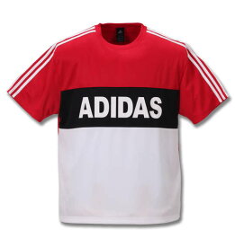 大きいサイズ メンズ 切替半袖Tシャツ adidas (レッド×ホワイト) (3XO 4XO 5XO 6XO 7XO 8XO) プレゼント ギフト ラッピング