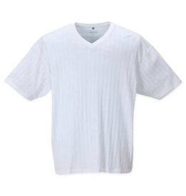 大きいサイズ メンズ 汗じみ軽減針抜きリブVネック半袖Tシャツ Free gate (ホワイト) (3L 4L 5L 6L 8L)
