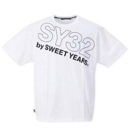 大きいサイズ メンズ スラッシュビッグロゴ半袖Tシャツ SY32 by SWEET YEARS エスワイサーティトゥバイスィートイヤーズ ホワイト 3L 4L 5L 6L
