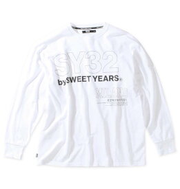 大きいサイズ メンズ スティックアウトロゴ長袖Tシャツ SY32 by SWEET YEARS ホワイト 3L 4L 5L 6L