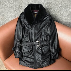 秋冬 新品 レトロ 暖かい 本革 牛革メンズライダースジャケット 革ジャン ロングジャケットコート S〜5XL
