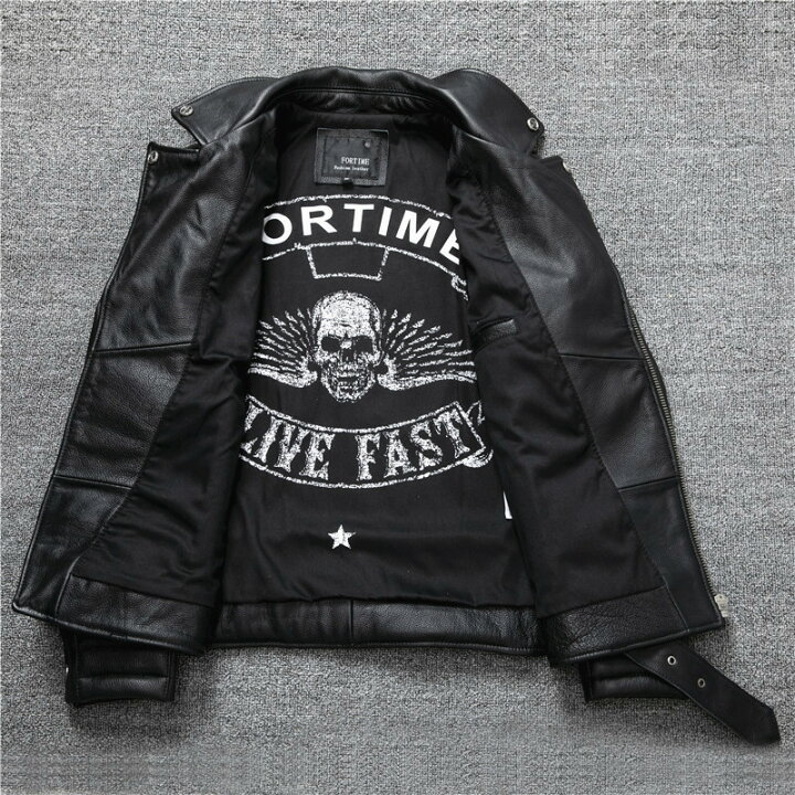 楽天市場】レザージャケット 上品 本革 ドクロ カウハイド ライダース 