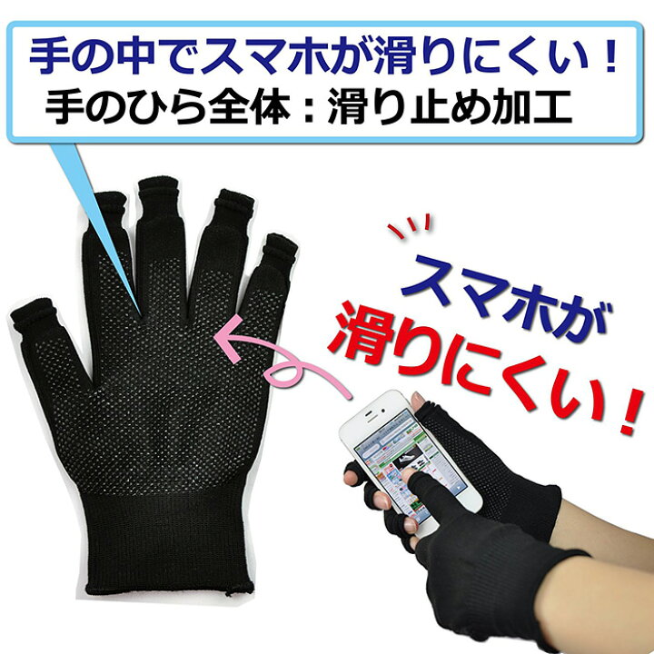 楽天市場 送料無料メール便 5本指の指先出し入れ可 スライドタッチ手袋 Slidetouch 手の中でスマホが滑りにくい 手のひら全体滑り 止め 指なし スマートフォン タッチパネル用 グローブ スマホ手袋 作業用手袋 ブラック M L ミドリ安全 楽天市場店