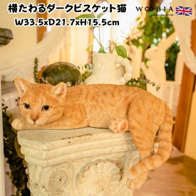 猫 置物 リアルでかわいい おしゃれ 大きい 横たわるダークビスケット猫 ネコ 高さ15.5cm woobia ウービア ガーデン インテリア オブジェ プレゼント 北欧 玄関 雑貨 動物 モダン 面白い 庭 ギフト 屋外 家 玄関先 ガーデンオーナメント