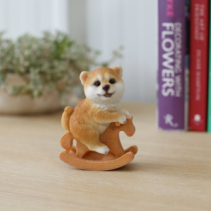 楽天市場】犬 置物 小さい かわいい 木馬に乗る柴犬 グッズ woobia 