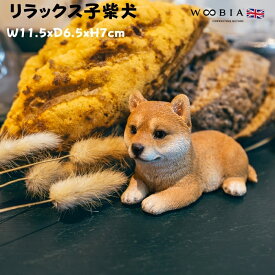 かわいい犬の置物 リラックス子柴犬 グッズ woobia ウービア イヌ おしゃれ ガーデン インテリア トイレ オブジェ 可愛い プレゼント 北欧 玄関 雑貨 動物 モダン 面白い 庭 ギフト 屋外 家 リアル 玄関先 卓上 ガーデンオーナメント ガーデニング