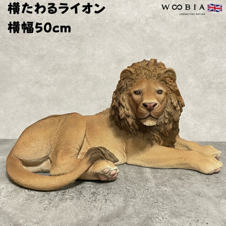 楽天市場】置物 横たわるライオン 横幅50cm woobia ウービア 大きい 