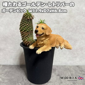 犬 置物 小さい かわいい 横たわるゴールデン・レトリバーのガーデンピック かわいい 動物 小さいオブジェ インテリア woobia ウービア イヌ ガーデン ト 可愛い プレゼント 北欧 玄関 雑貨 モダン 面白い 庭 ギフト 屋外 家 リアル ガーデンオーナメント