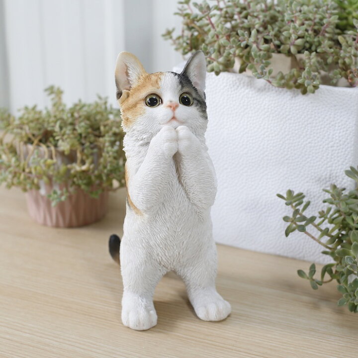 楽天市場】置物 おねだり三毛猫 ネコ 高さ23cm woobia ウービア 大きい 