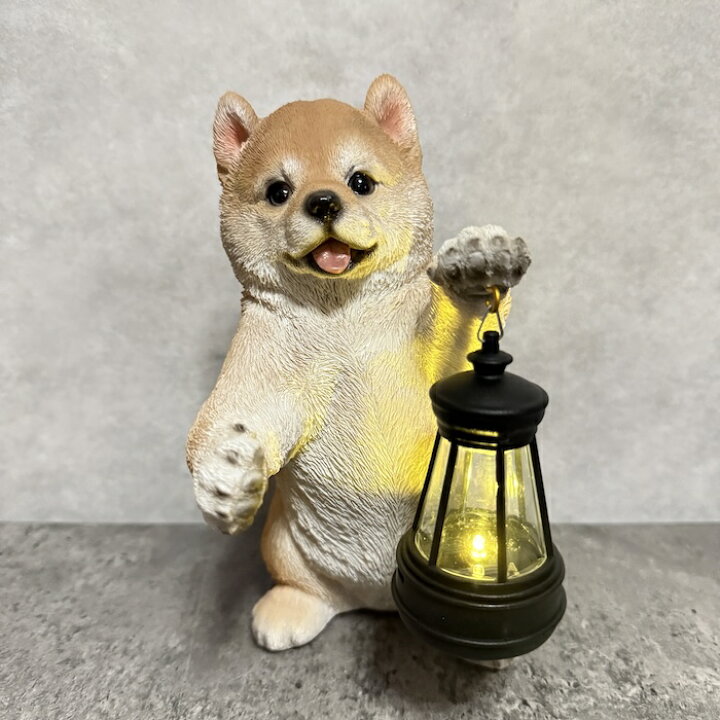 楽天市場】かわいい 犬 置物 高さ19cm ソーラーランプを左手で 