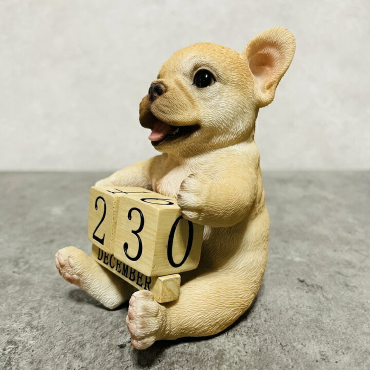 楽天市場】かわいい 犬 置物 フレンチブルドッグの卓上日付カレンダー 