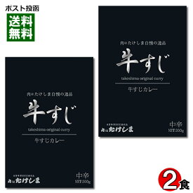 【メール便送料無料】肉はたけしま 牛すじカレー 200g×2食お試しセット