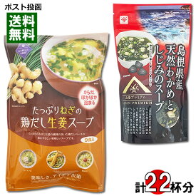 トーノー たっぷりねぎの鶏だし生姜スープ 9人前＆島根県産天然わかめとしじみのスープ 13人前 各1袋お試しセット インスタントスープ 和風スープ わかめスープ 即席スープ フリーズドライ 海藻スープ 粉末スープ【メール便送料無料】