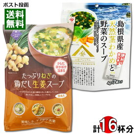 トーノー たっぷりねぎの鶏だし生姜スープ 9人前＆島根県産天然茎わかめと野菜のスープ 7人前 各1袋お試しセット インスタントスープ 和風スープ わかめスープ 即席スープ フリーズドライ 海藻スープ 粉末スープ【メール便送料無料】