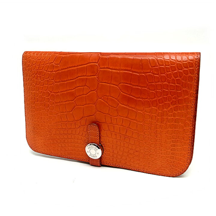 楽天市場】【緑屋質屋】エルメス 財布 ドゴンGM アリゲーター オレンジ  