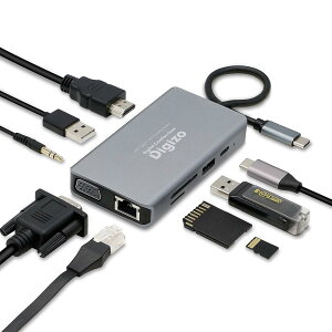 �v�����X�g�� 9in1 USB Type-C �h�b�L���O�X�e�[�V���� PD100W�Ή� / 4K�o�� / �y��/�}���`�f�B�X�v���C USB3.0-Ax2 LAN VGA HDMI microSD SD UB-CDOC9