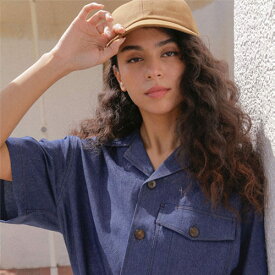 バイオウォッシュ 半袖シャツ ネイビー☆Open Kara bio denim half shirts #AS1991☆ユニフォームデザイナー専門ブランド a.mont☆飲食店・ホテル・サービスユニフォーム（制服）接客・厨房・コックコート・エプロンなどの専門店です♪ ☆a-montシャツ