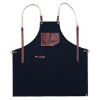 高級キャンバス素材とリアルレザーを合わせたエプロン☆Roco real cow leather Apron (Navy) #AA1516☆ユニフォームデザイナー専門ブランド a.mont☆飲食店・ホテル・サービスユニフォーム（制服）接客・厨房・コックコート・エプロンなどの専門店です♪ ☆a-montエプロン