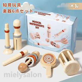 楽器セット 木製 知育玩具 6点セット 幼児用 ベビー モンテッソーリ おもちゃ 音楽感覚 打楽器 早期開発 ガラガラ カスタネット 3ringsラトル トランペット 音が出る 音楽 誕生日 男の子 女の子 出産祝い プレゼント