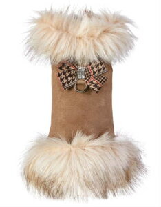 Susan Lanci/X[UV[Ivory Fox Fur Coat with Chocolate Glen Houndstooth Nouveau BowptFCNt@[R[g