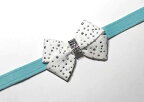 ★Susan Lanci★スーザンランシーSilver Stardust Nouveau Bow Collar_ティフィブルー×ホワイト犬用スワロフスキ付き首輪