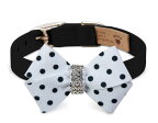 ★Susan Lanci★スーザンランシーBlack and White Polka Dot Nouveau Bow Collar犬用スワロフスキ付き首輪