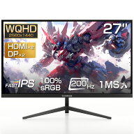 モニター 2K ゲーミングモニター 27インチ 2560×1440 WQHD解像度 200Hz高リフレッシュレート Fast IPSパ…